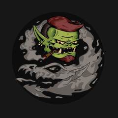 green orc with a cigar and a fashionable hairstyle. Vector character