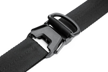 Black plastic fastener fastex for the manufacture of backpacks. Plastic belt clip, carbine -...