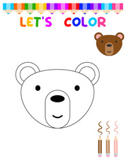 Lets color cute animals.Coloring book for young children. education game for children. Paint the bear.