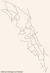 Detailed navigation black lines urban street roads map of the OBERTAL MUNICIPALITY of the German regional capital city of Esslingen, Germany on vintage beige background