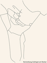 Detailed navigation black lines urban street roads map of the KENNENBURG MUNICIPALITY of the German regional capital city of Esslingen, Germany on vintage beige background