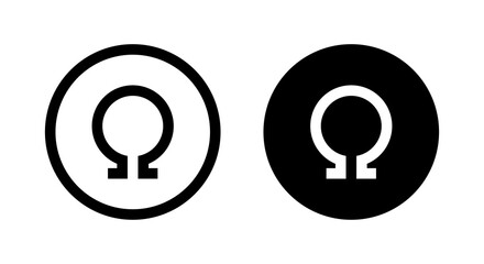 Omega science icon sign symbol isolated on circle background