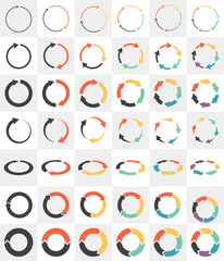 Circle with arrows. Collection of colored templates for infographics of cyclic stages. Vector circular elements with different number of arrows, shape and thickness. - 546275703