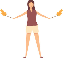 Female fakir icon cartoon vector. Fire show. Party event