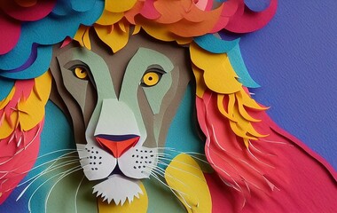 colourful lion in papercut style