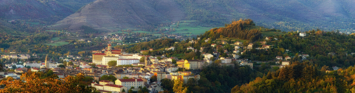 Great panorama of the city 07000 Privas France Gateway to the Ardeche in the morning sun