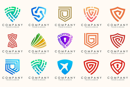 Creative Shield logo and icons set. Vector logo design template.