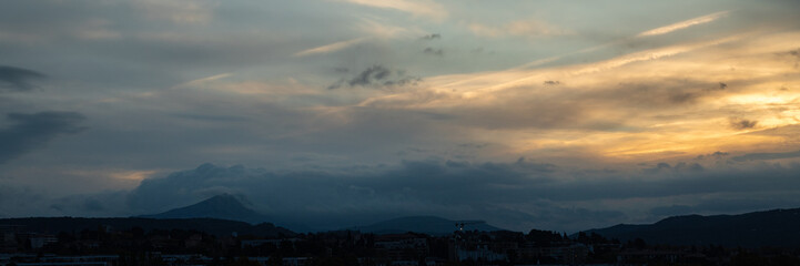 the Sainte Victoire mountain in the light of a cloudy autumn morning