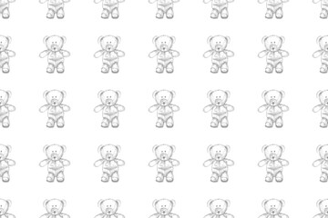 Seamless pattern with Teddy bears drawn with a simple pencil. Graphic children's illustration.