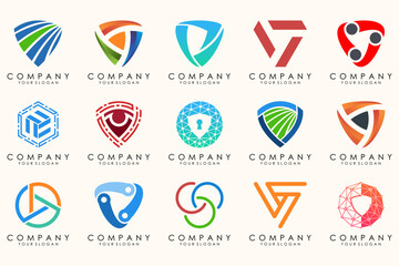 Creative Shield logo and icons set. Vector logo design template.
