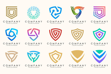 Creative Shield logo and icons set. Vector logo design template.