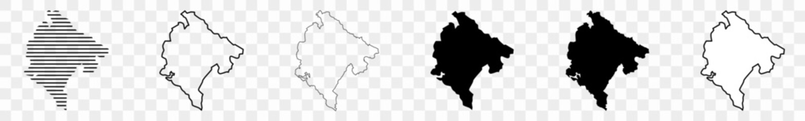 Montenegro Map Black | Montenegrin Border | State Country | Transparent Isolated | Variations - obrazy, fototapety, plakaty