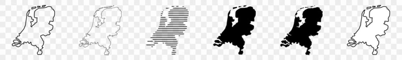 Netherlands Map Black | Dutch Border | State Country | Transparent Isolated | Variations
