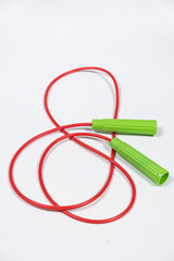 Red green rope on white background close-up