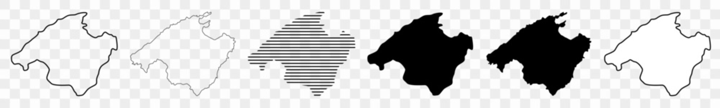 Majorca Map Black | Majorcan Border | Spanish Island Spain | Transparent Isolated | Variations