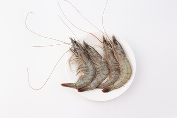 Raw prawns isolated on white background