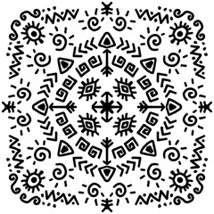 Line art Seamless Pattern Ethnic Aztec Mandala