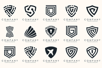 Creative Shield logo and icons set. Vector logo design template.