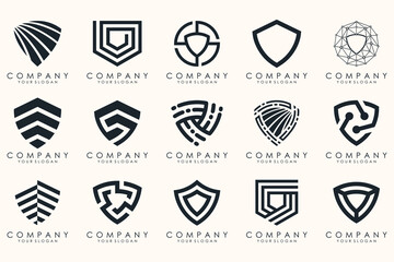 Creative Shield logo and icons set. Vector logo design template.