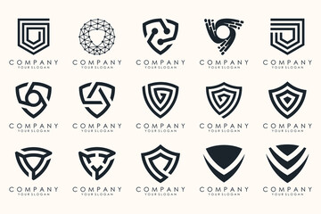 Creative Shield logo and icons set. Vector logo design template.
