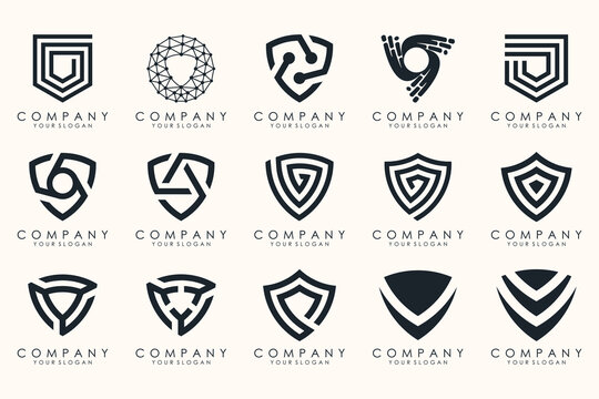 Creative Shield logo and icons set. Vector logo design template.