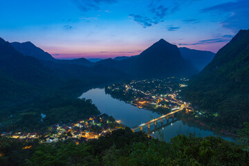 Sunset viewpoint at Nong Khiaw, Muang Ngoi village, northern Laos.