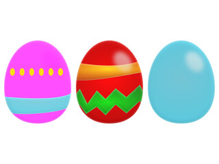 Three colorful easter eggs on a white background