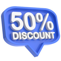 3D fifty percent discount. 50% discount. 50% sale.