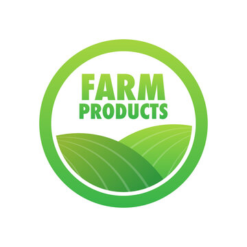Farm products, Organic food labels. Vector stock illustration.