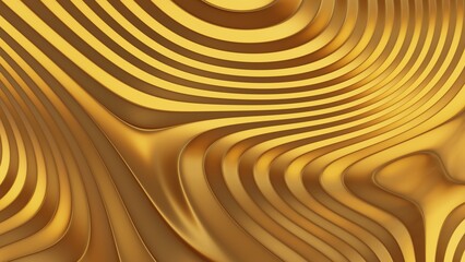 Decorative pattern design with wave. 3d golden wavy texture. Shine metal yellow background