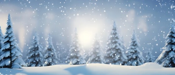 Fototapeta premium Christmas landscape with snow and fir tree. copy space