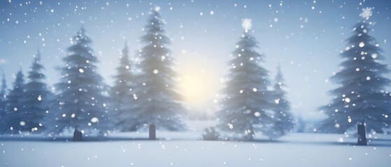 Christmas landscape with snow and fir tree. copy space