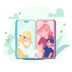 video call with dad. the fun of video calling with dad. Video calls shorten the distance. Vector Illustration