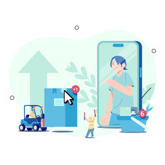 convenience of online shopping. behind the scenes of online shopping. Vector Illustration