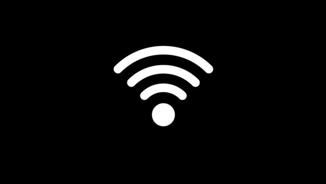 White animated wifi internet network icon on black background