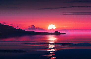 Sunset over the sea. Night fantasy seascape