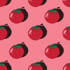 Seamless pattern with tomato on green background. Print for fabric and kitchen wallpaper.