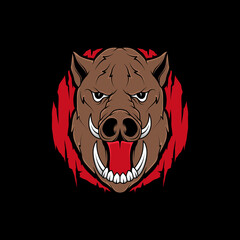 wild boar head with tusk illustration design