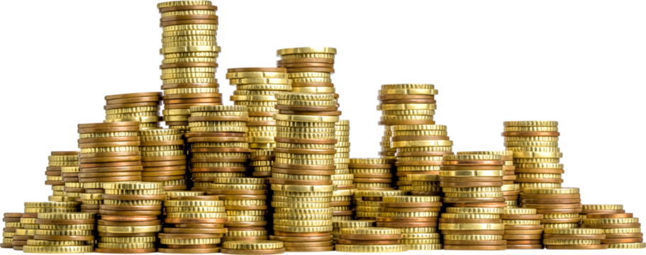 stacks of euro coins isolated