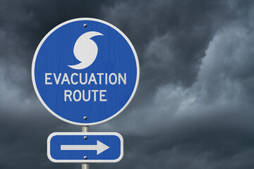 Evacuation Route blue sign road sign