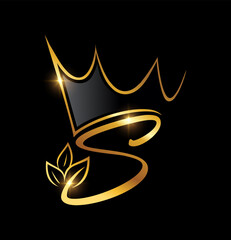 Gold Crown and Leaf Monogram Initial letter S