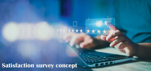 User give rating to service experience on online application, Customer review satisfaction feedback survey concept, Customer can evaluate quality of service leading to reputation ranking of business.