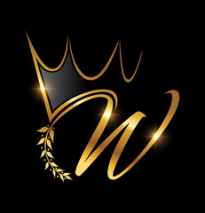 Gold Crown and Leaf Monogram Initial letter W