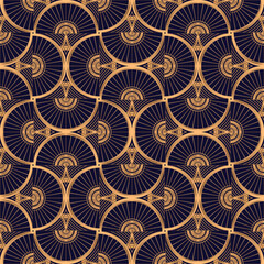 Oriental luxury background pattern seamless vector. Art deco gold black texture with vintage motif. Indian fan design print.