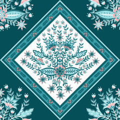 Flower chintz indian pattern seamless vector. Botanical batik scarf print. Paisley background. Arabesque floral ornament design motif for wallpaper, silk fabric, textile, blanket, clothing, carpet, ru - 546301369