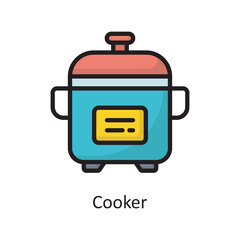 Cooker Vector Filled Outline Icon Design illustration. Housekeeping Symbol on White background EPS 10 File