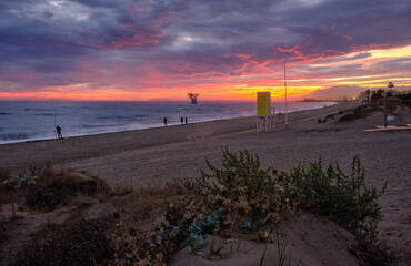sunset in Marbella at the shore