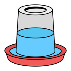 Automatic Chicken Bird Farm Drinking Cup Concept, Poultry water bowl vector color icon design, Poultry farming symbol, Meat or Eggs Production Sign, Protein and farmyard equipment stock illustration