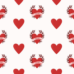 Vector pattern with hearts. Pattern for Valentine's Day. Heart pattern with twigs.