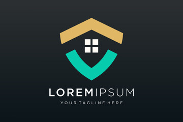 Creative Shield combined house logo and icons set. Vector logo design template.